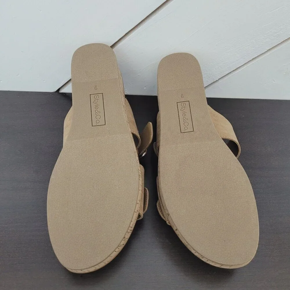 NEW Style & Co. Temppestt Women's 9M Tan Platform Cork Sandal Straps - Picture 6 of 7